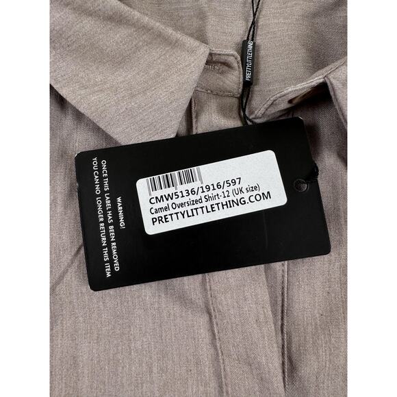 PrettyLittleThing Women’s Camel Oversized Button Up‎ Shirt, Size 8, NWT - Picture 8 of 10